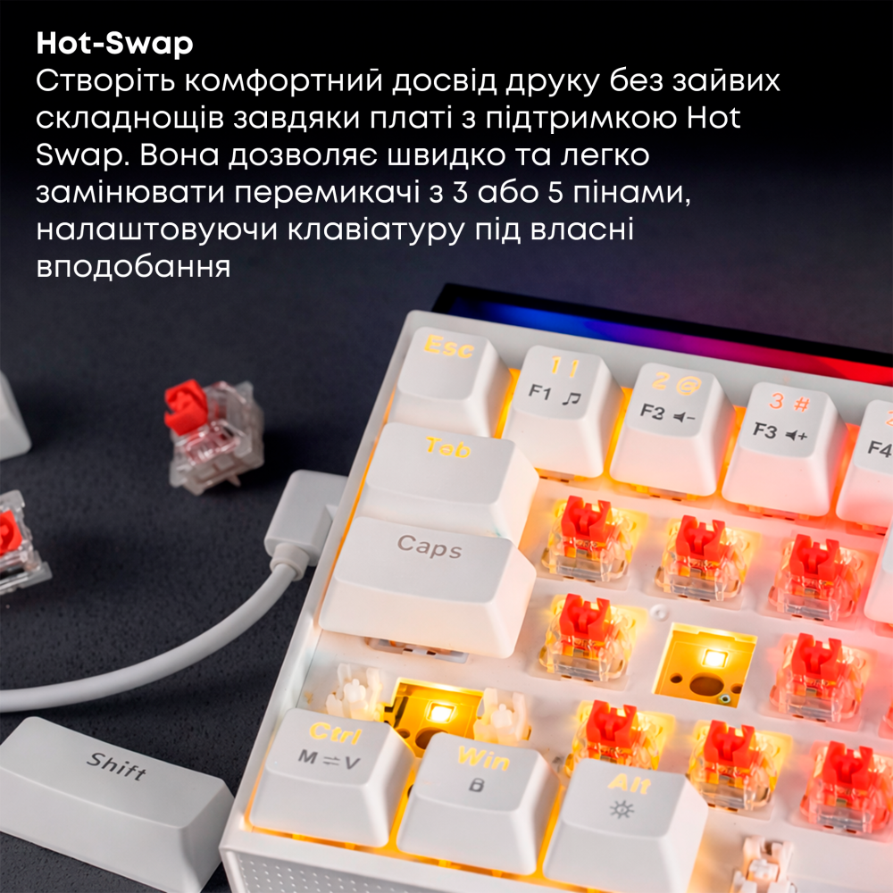 Дротова механічна клавіатура Ajazz NK68 Red switches White (NK68-R-W)