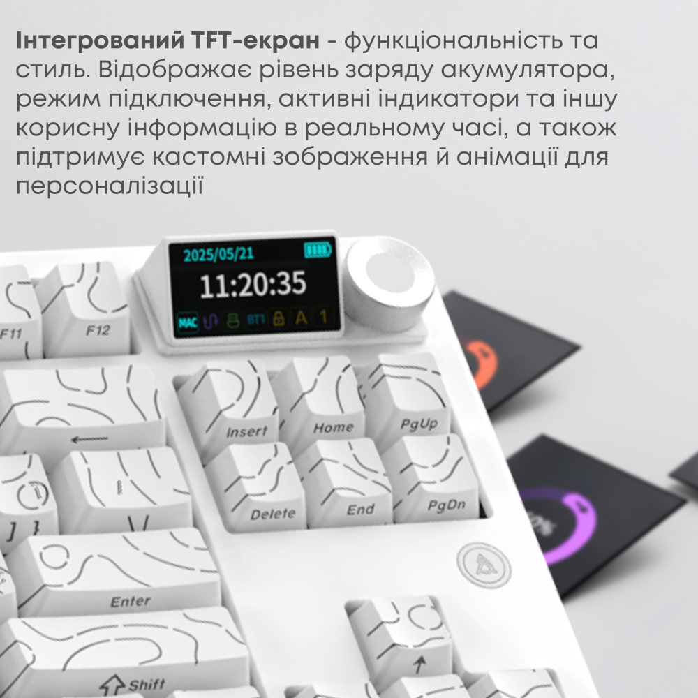 Бездротова механічна клавіатура Ajazz AK870 V2 Side Contour White (AK870-V2-S-W)