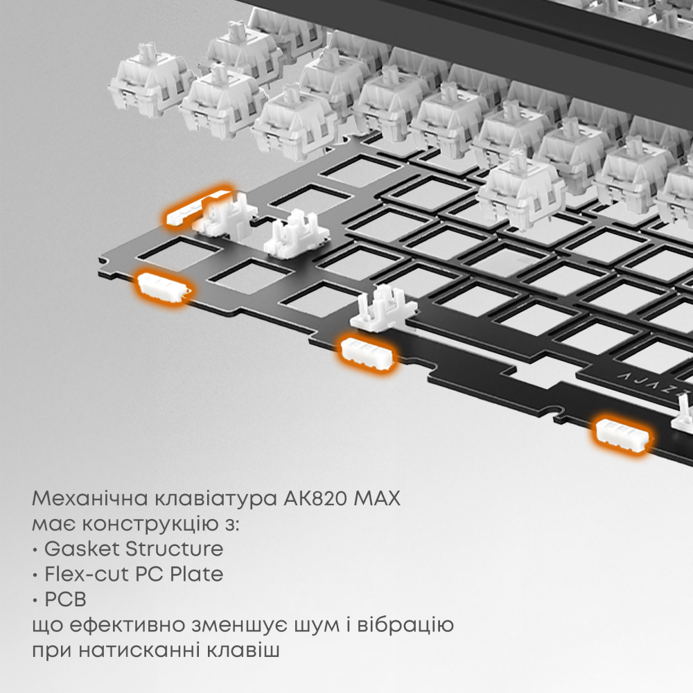 Бездротова механічна клавіатура Ajazz AK820 MAX Magnetic switches - Black (AK820MAX-M-BGY)