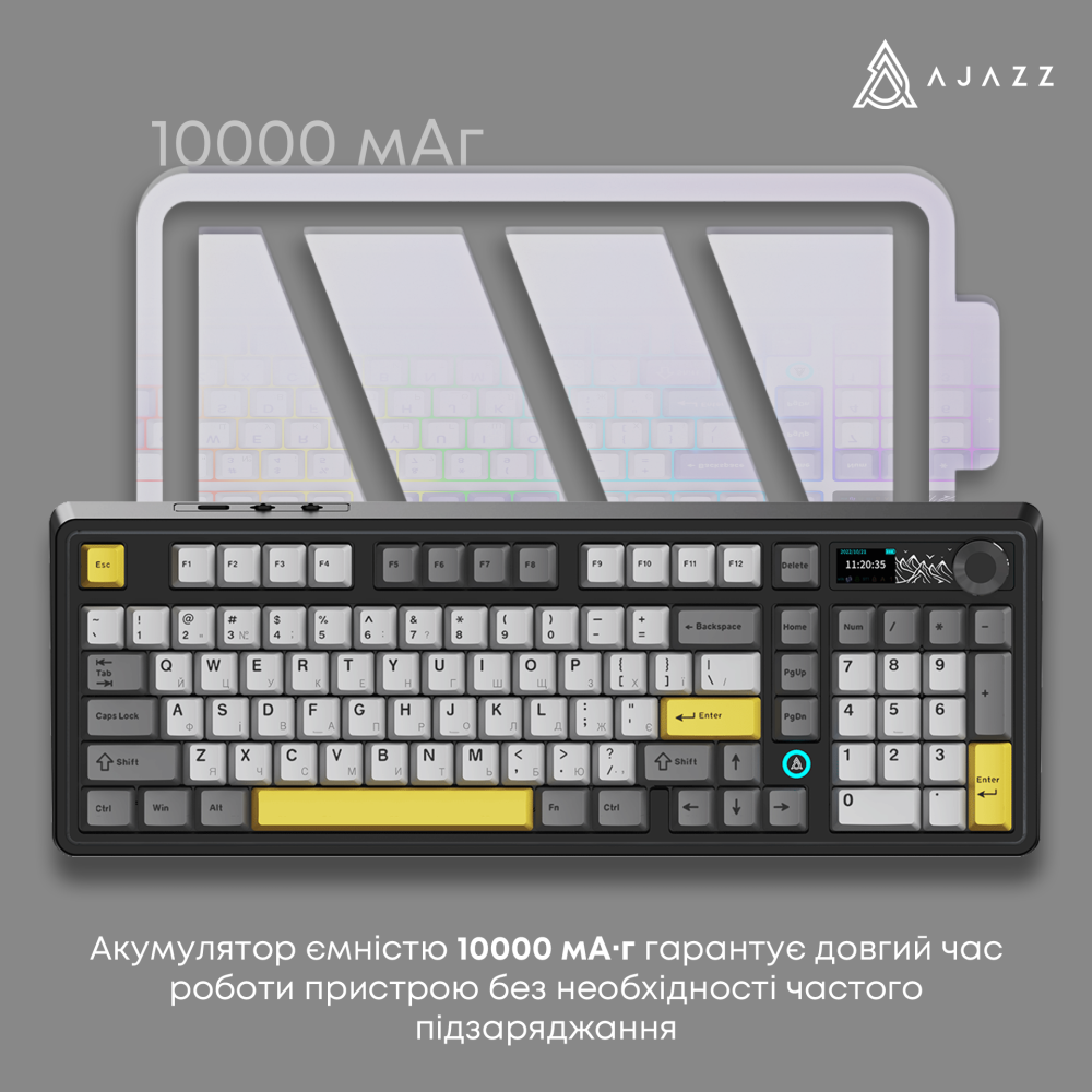 Бездротова механічна клавіатура Ajazz AK980 V2 Gift Switch V2 Black Grey Yellow (AK980-V2-G-BGY)