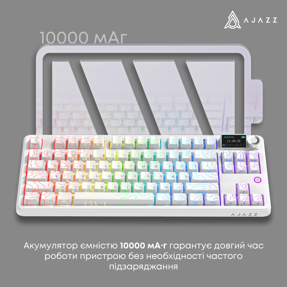 Бездротова механічна клавіатура Ajazz AK870 V2 Side Contour White (AK870-V2-S-W)