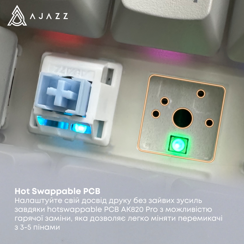 Бездротова механічна клавіатура Ajazz AK820 PRO 75% Flying Fish Switch White RGB (AK820PRO-FF-PWB)
