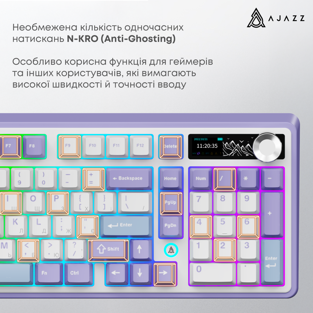 Бездротова механічна клавіатура Ajazz AK980 Clear Sky Switch - Purple (AK980-CS-PWB)