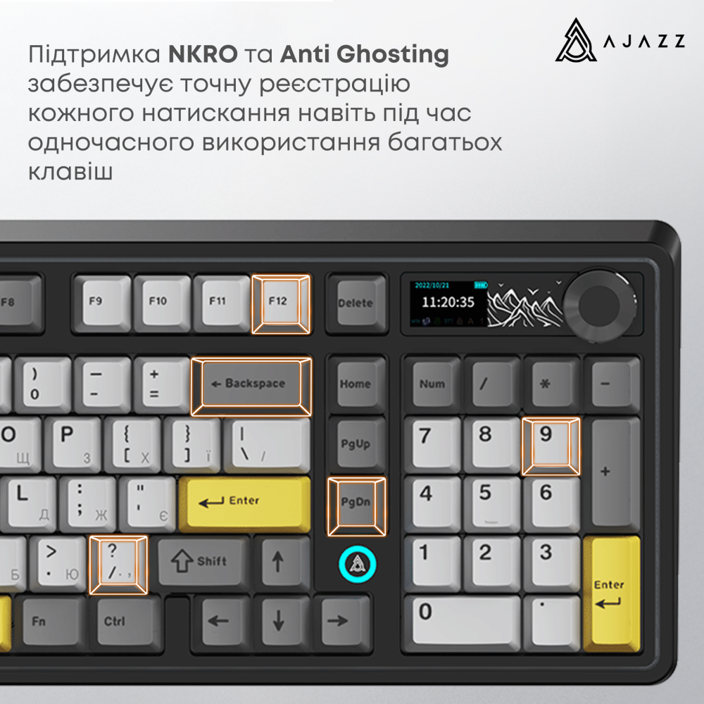 Бездротова механічна клавіатура Ajazz AK980 V2 Gift Switch V2 Black Grey Yellow (AK980-V2-G-BGY)
