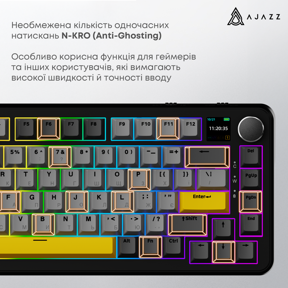 Бездротова механічна клавіатура Ajazz AK820 MAX Magnetic switches - Black (AK820MAX-M-BGY)