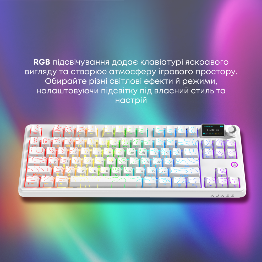 Бездротова механічна клавіатура Ajazz AK870 V2 Side Contour White (AK870-V2-S-W)