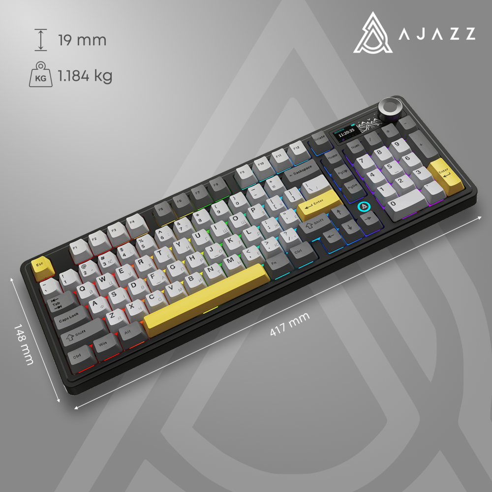 Бездротова механічна клавіатура Ajazz AK980 V2 Gift Switch V2 Black Grey Yellow (AK980-V2-G-BGY)