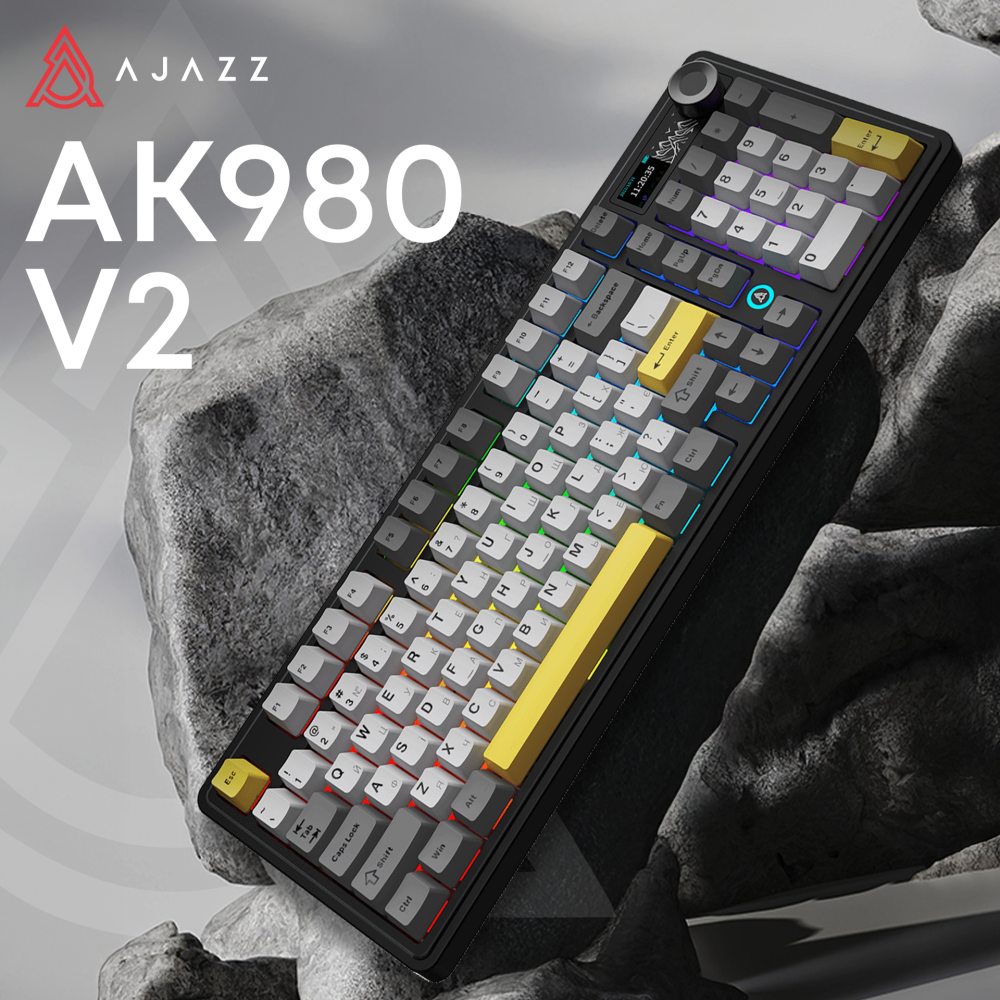Бездротова механічна клавіатура Ajazz AK980 V2 Gift Switch V2 Black Grey Yellow (AK980-V2-G-BGY)