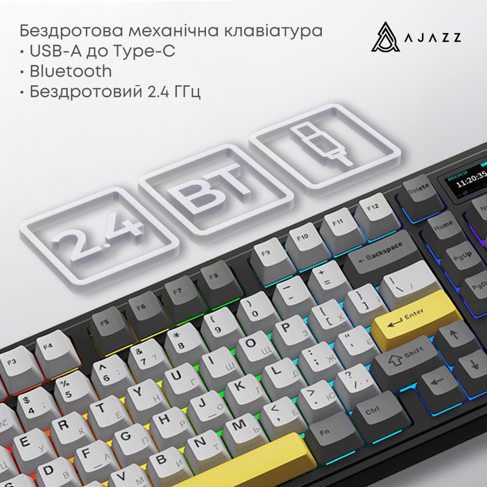 Бездротова механічна клавіатура Ajazz AK980 V2 Gift Switch V2 Black Grey Yellow (AK980-V2-G-BGY)