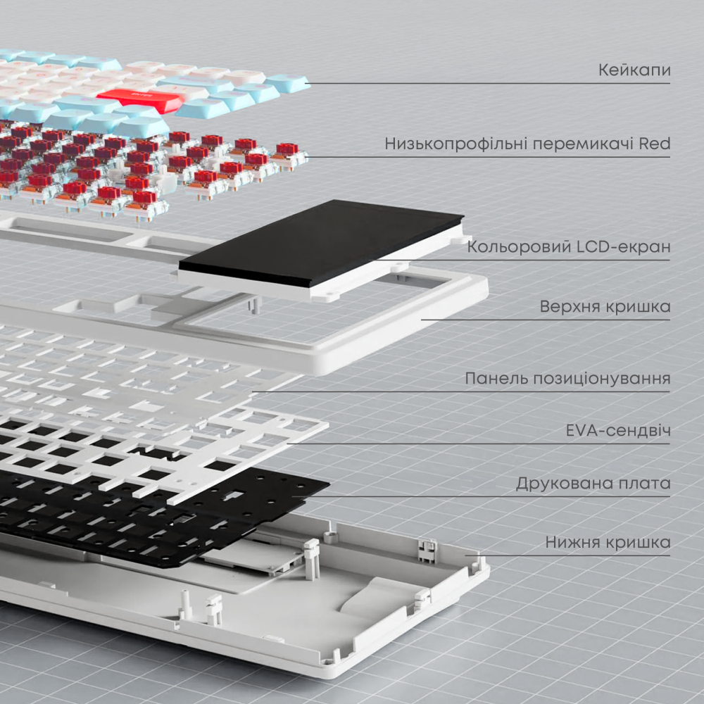 Ігрова механічна клавіатура Ajazz AKP815 Red Switch -  White Blue Orange-RGB-Wired