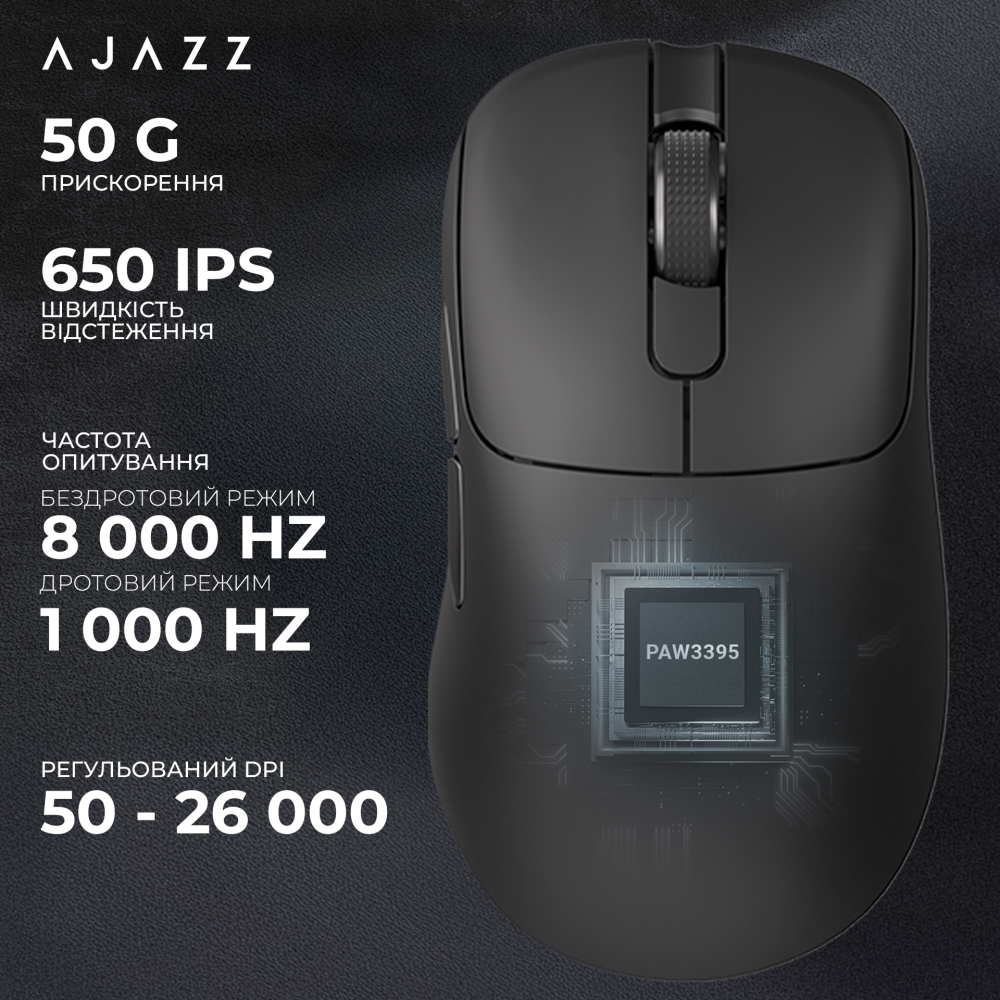 Ігрова бездротова миша Ajazz  AJ179PRO -3 Mod-Black-3395-8K Charging Dock